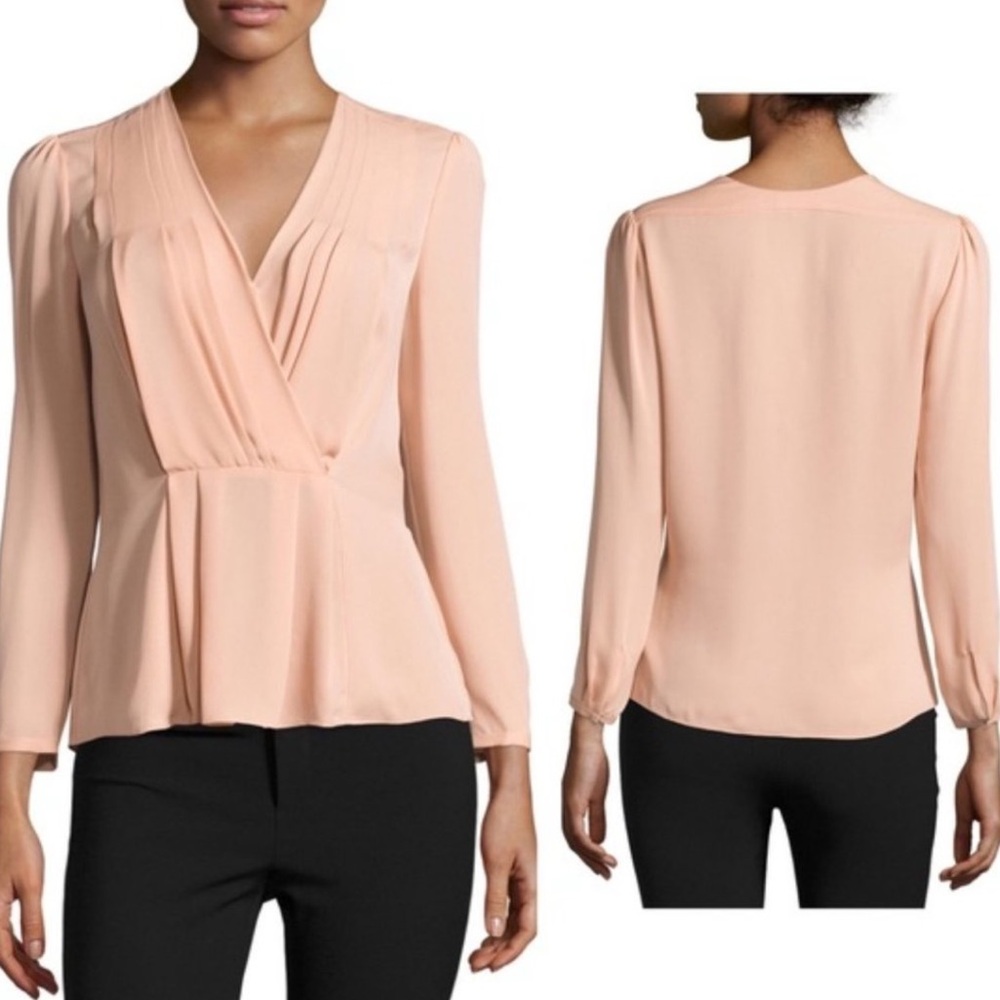 Rebecca Taylor Pleated Georgette Faux Wrap Blouse Light Pink Top Shirt
